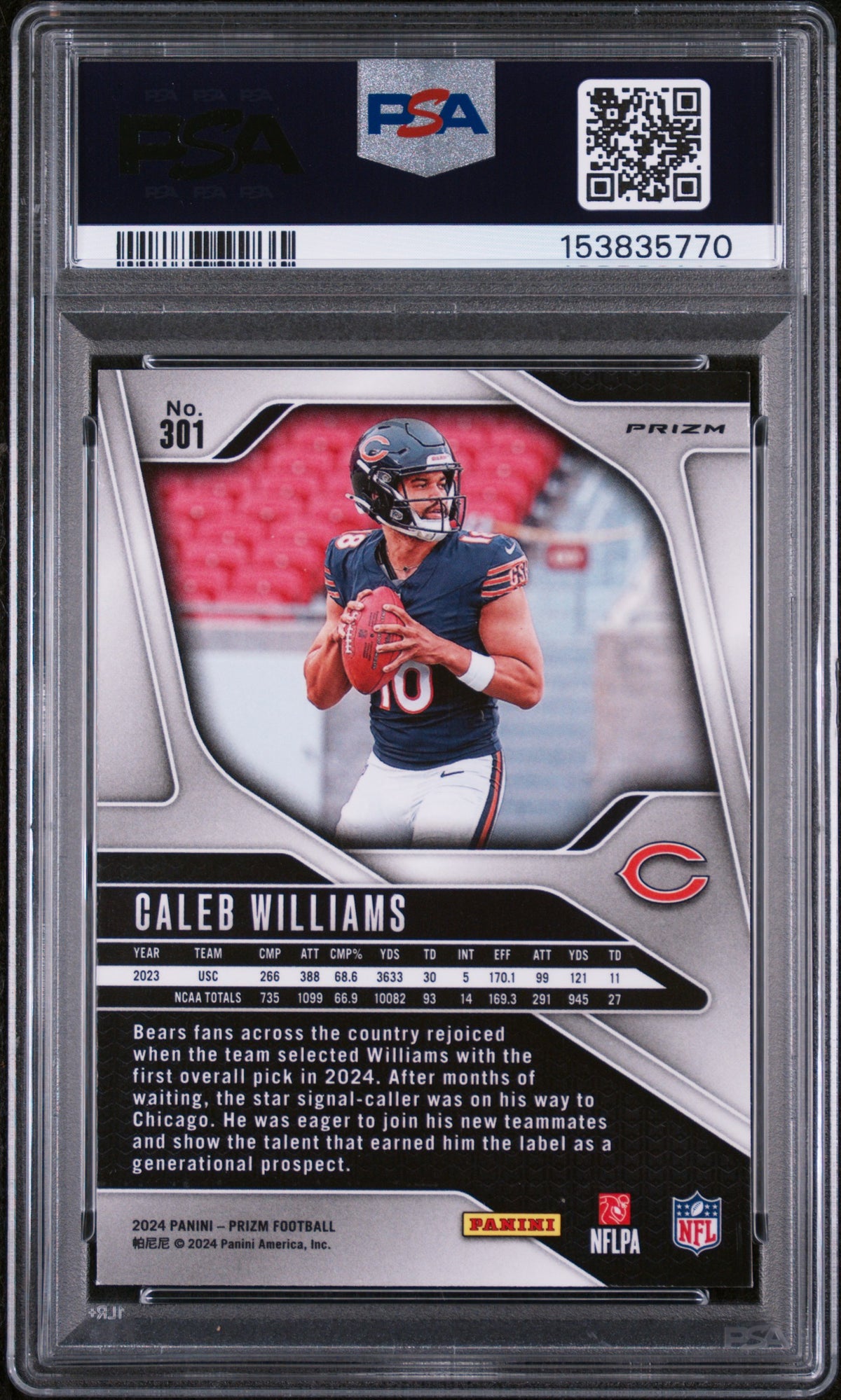 2024 Panini Prizm Neon Green Pulsar Caleb Williams #301 PSA 8