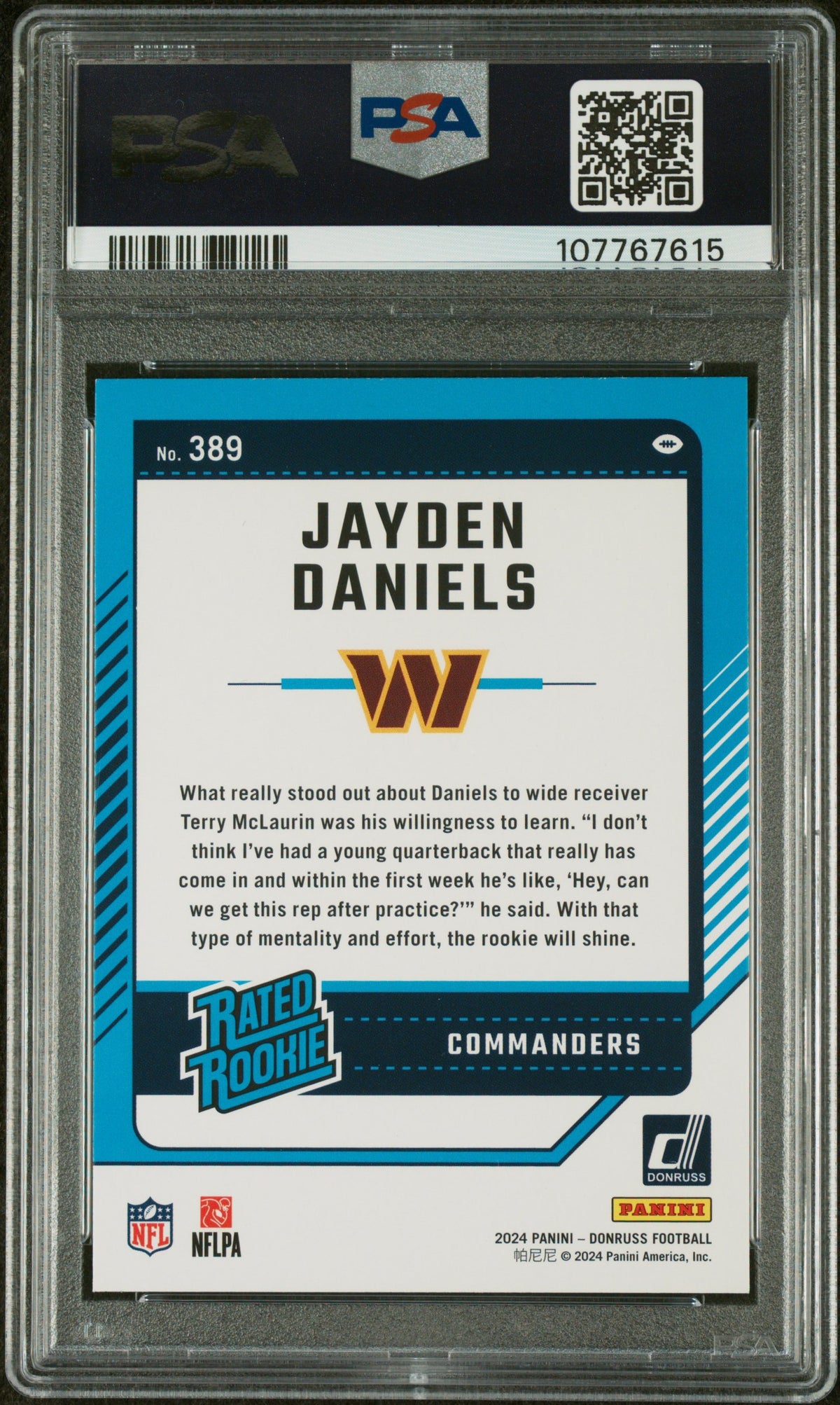 2024 Donruss Rated Rookie Jayden Daniels #389 PSA 9