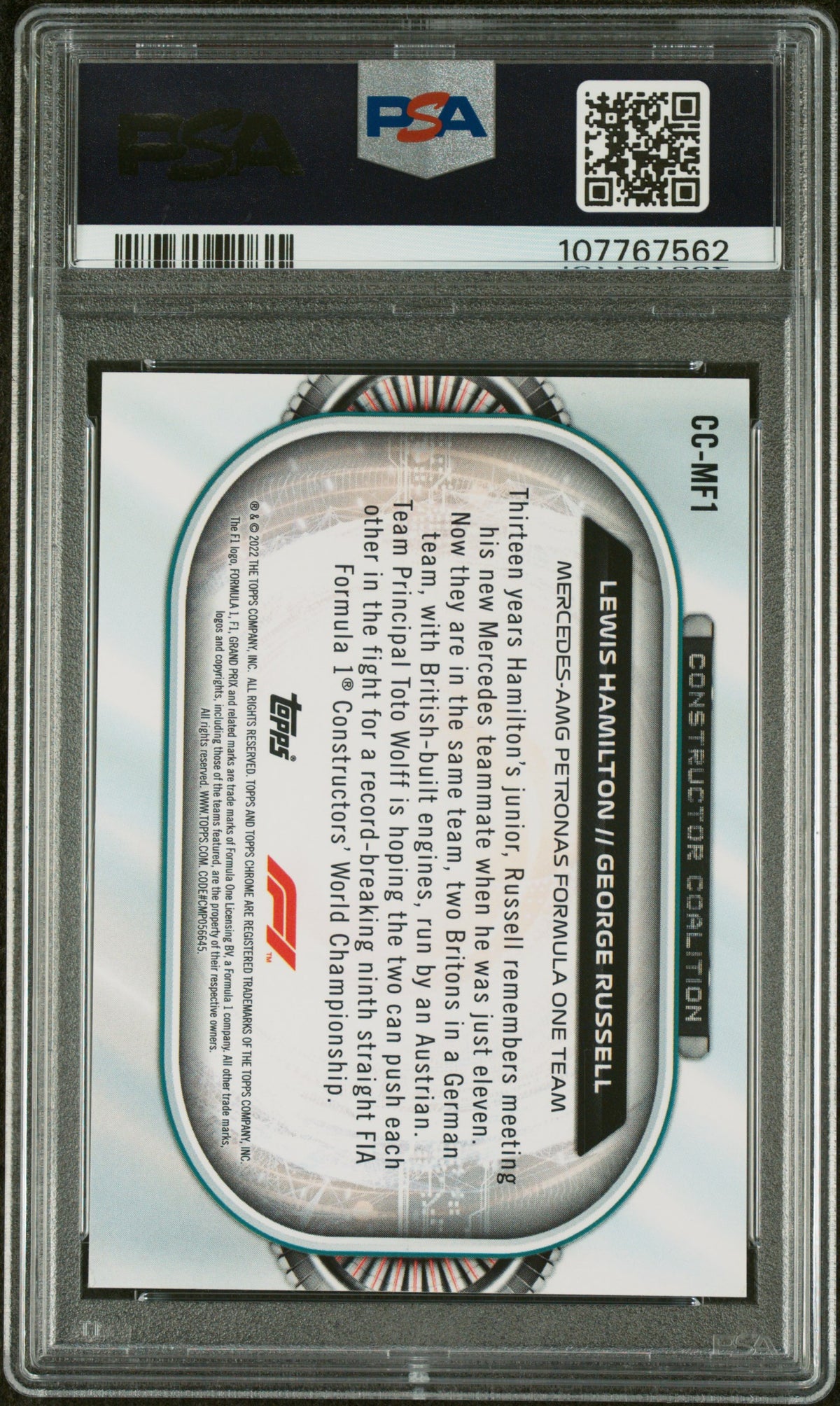 2022 Topps Chrome Formula 1 Constructors Coalition Lewis Hamilton #CCMF1 PSA 9