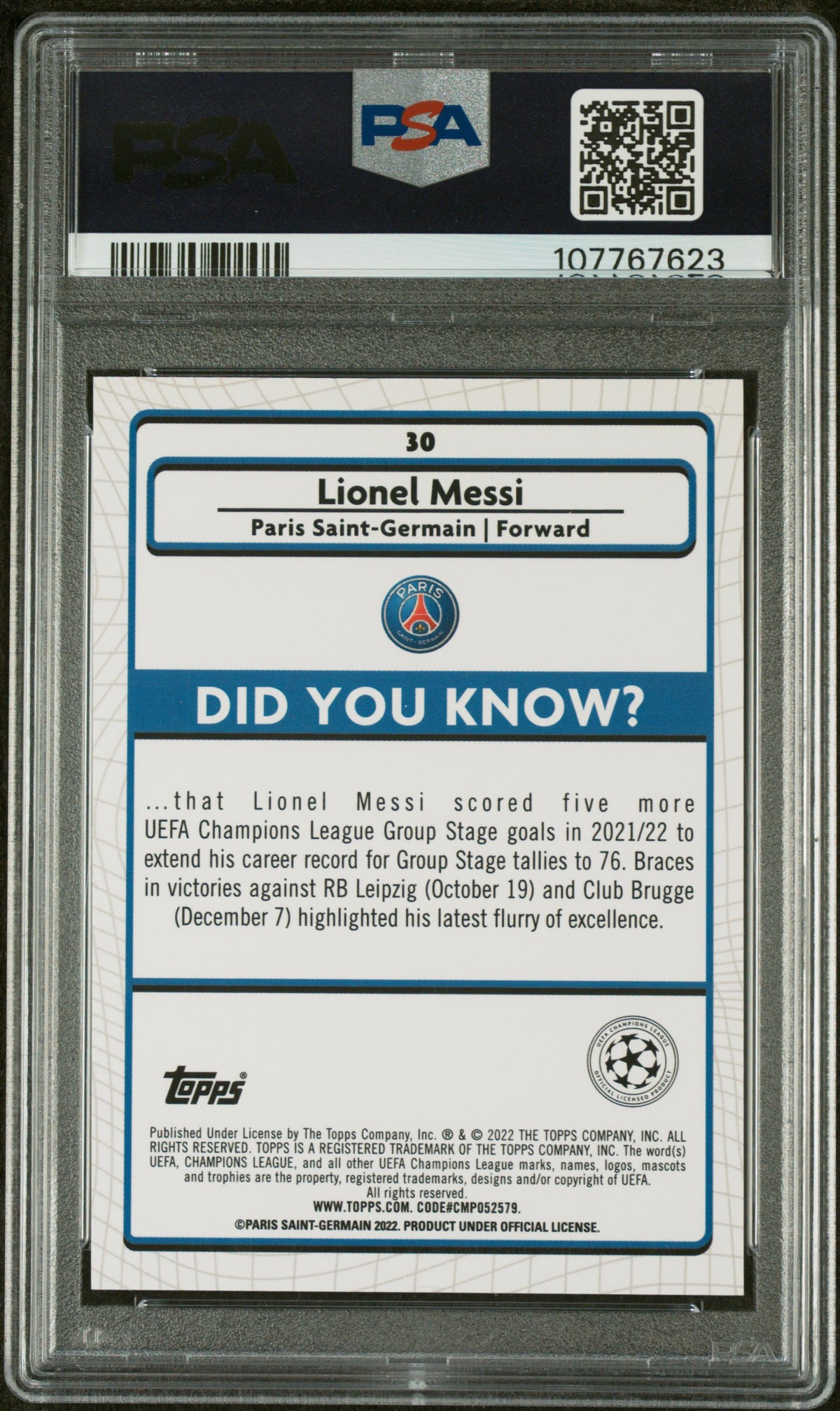 2021 Merlin UEFA Champions League Aqua Prism Refractors Lionel Messi #30 PSA 10