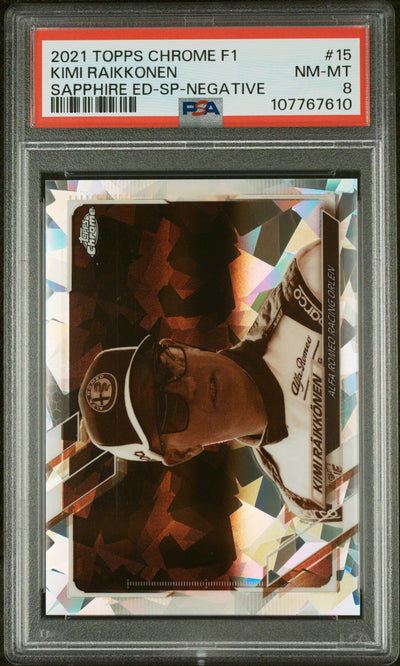 2021 Topps Chrome Sapphire Formula 1 Negative Refractors Kimi Raikkonen #15 /100 PSA 8