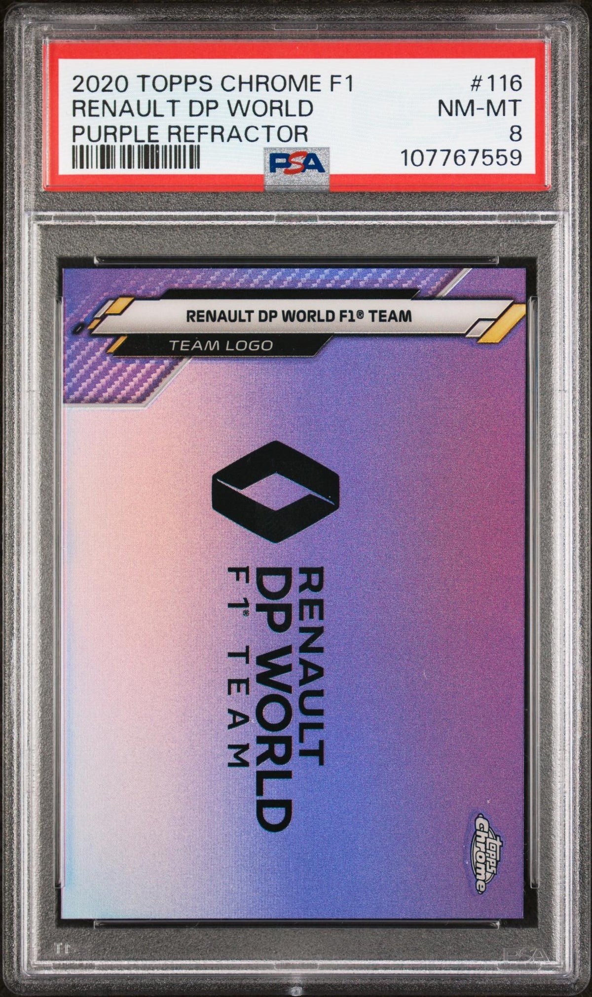 2020 Topps Chrome Formula 1 Purple Refractor Renault Dp World #116 PSA 8