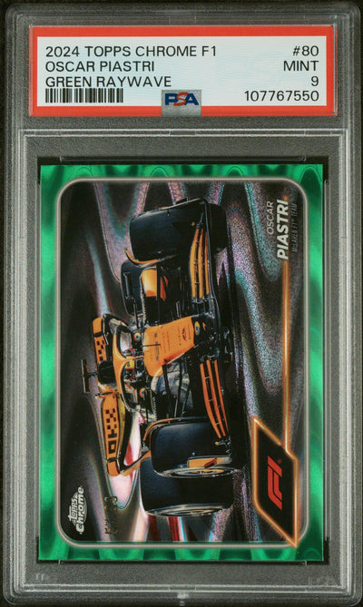 2024 Topps Chrome Formula 1 Green Raywave Oscar Piastri #80 /99 PSA 9