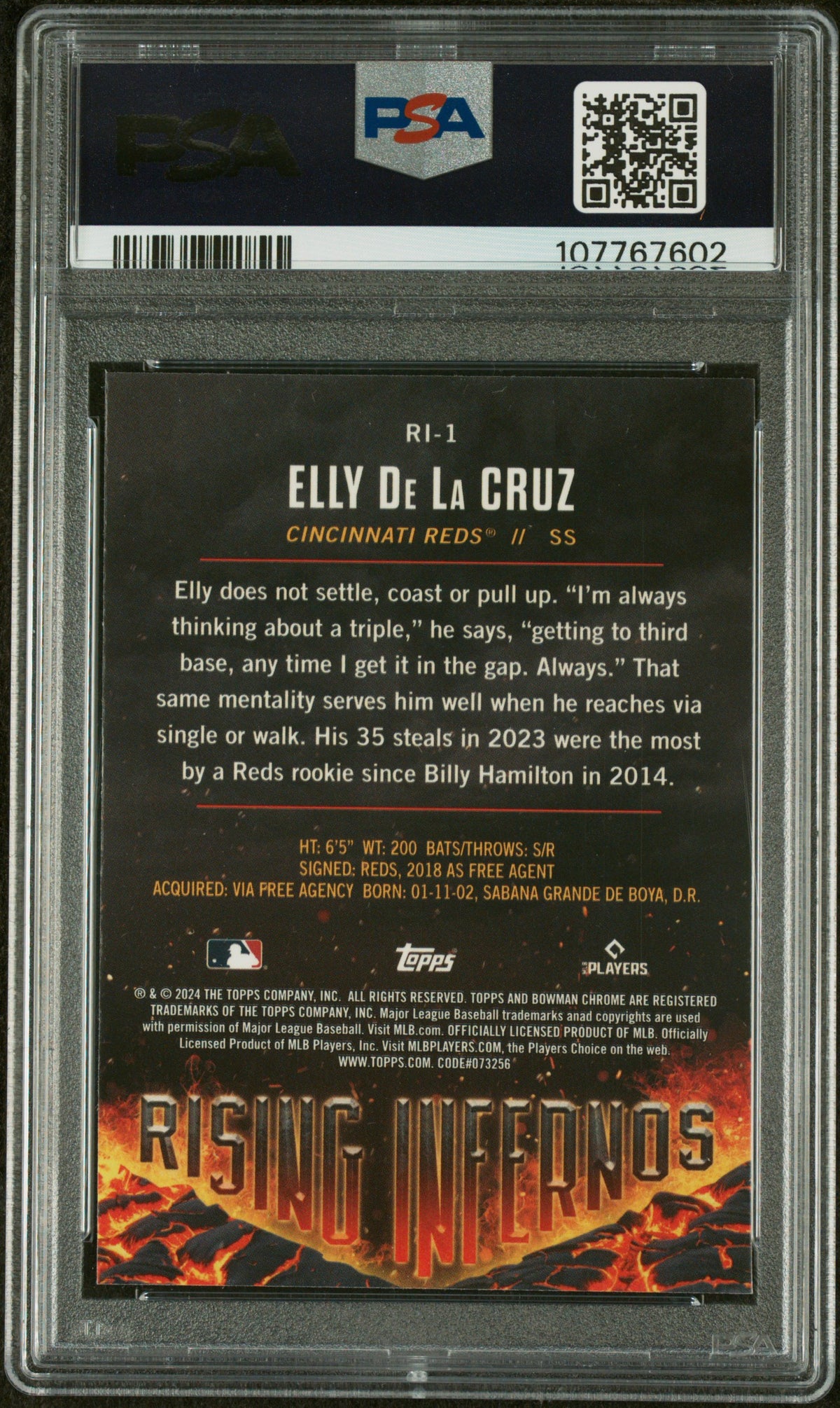 2024 Bowman Chrome Rising Infernos Elly De La Cruz #RI1 PSA 10