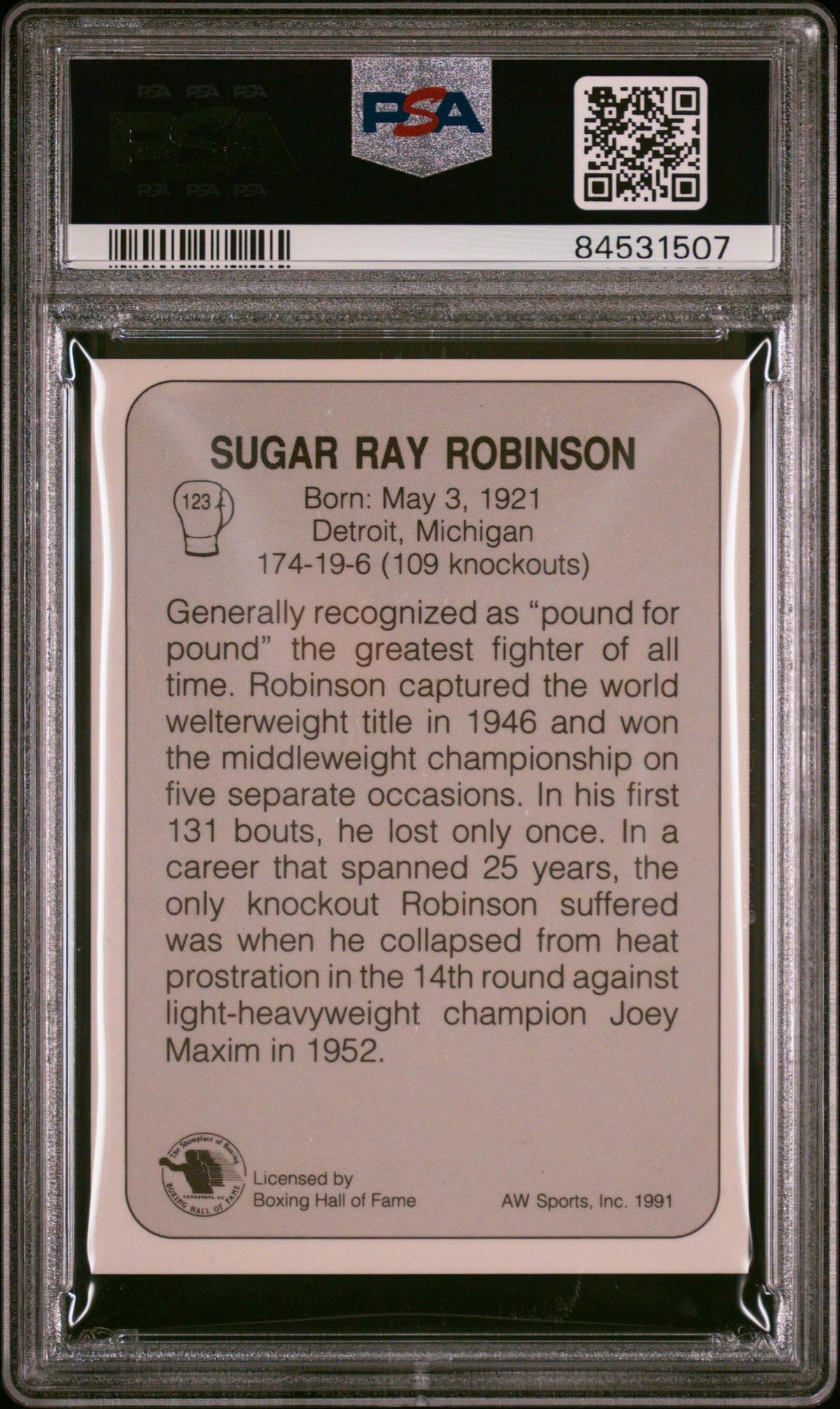 1991 Aw Sports Boxing Sugar Ray Robinson #123 PSA 9