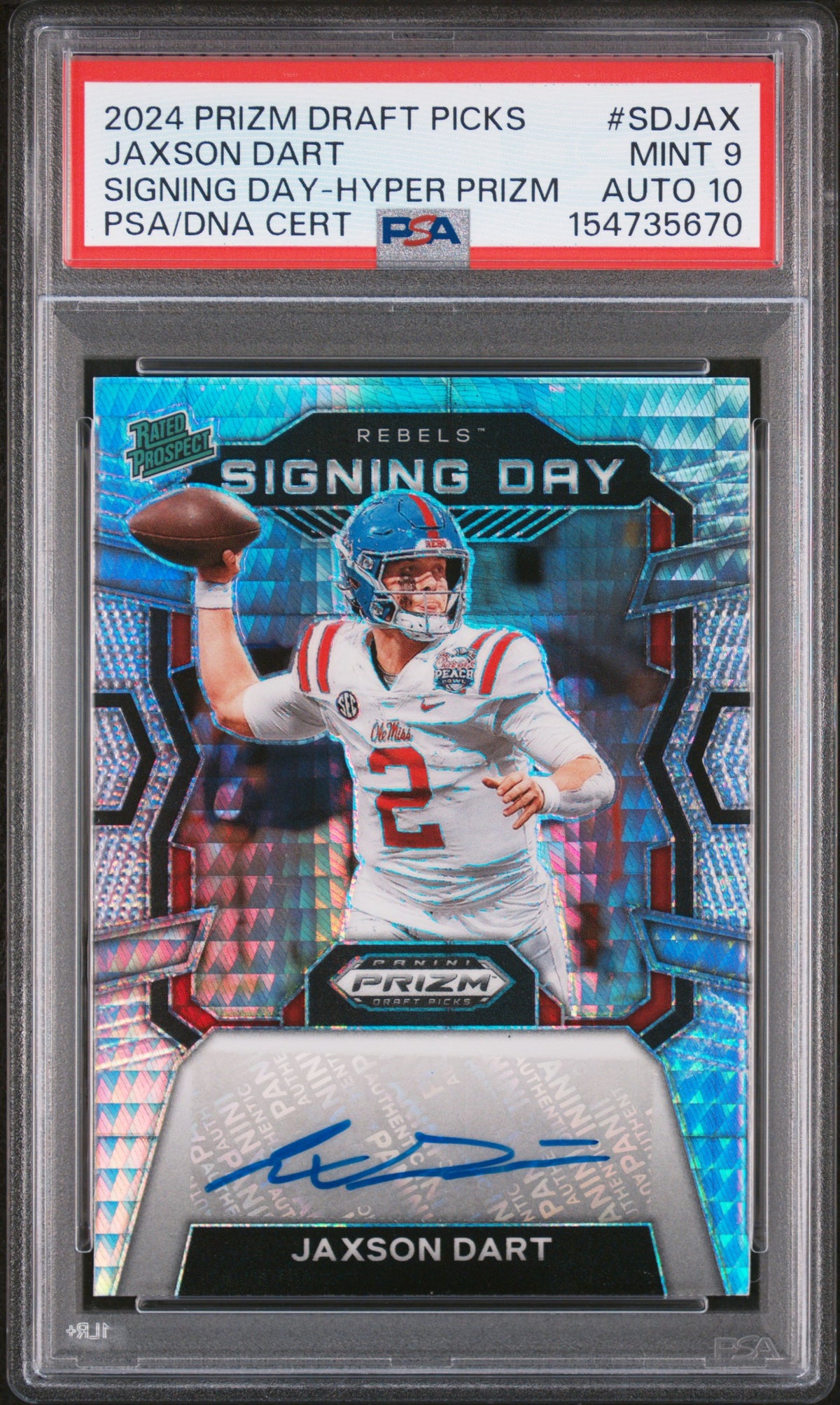 2024 Panini Prizm Draft Picks Signing Day Hyper Prizm Jaxson Dart #SDJAX PSA 9