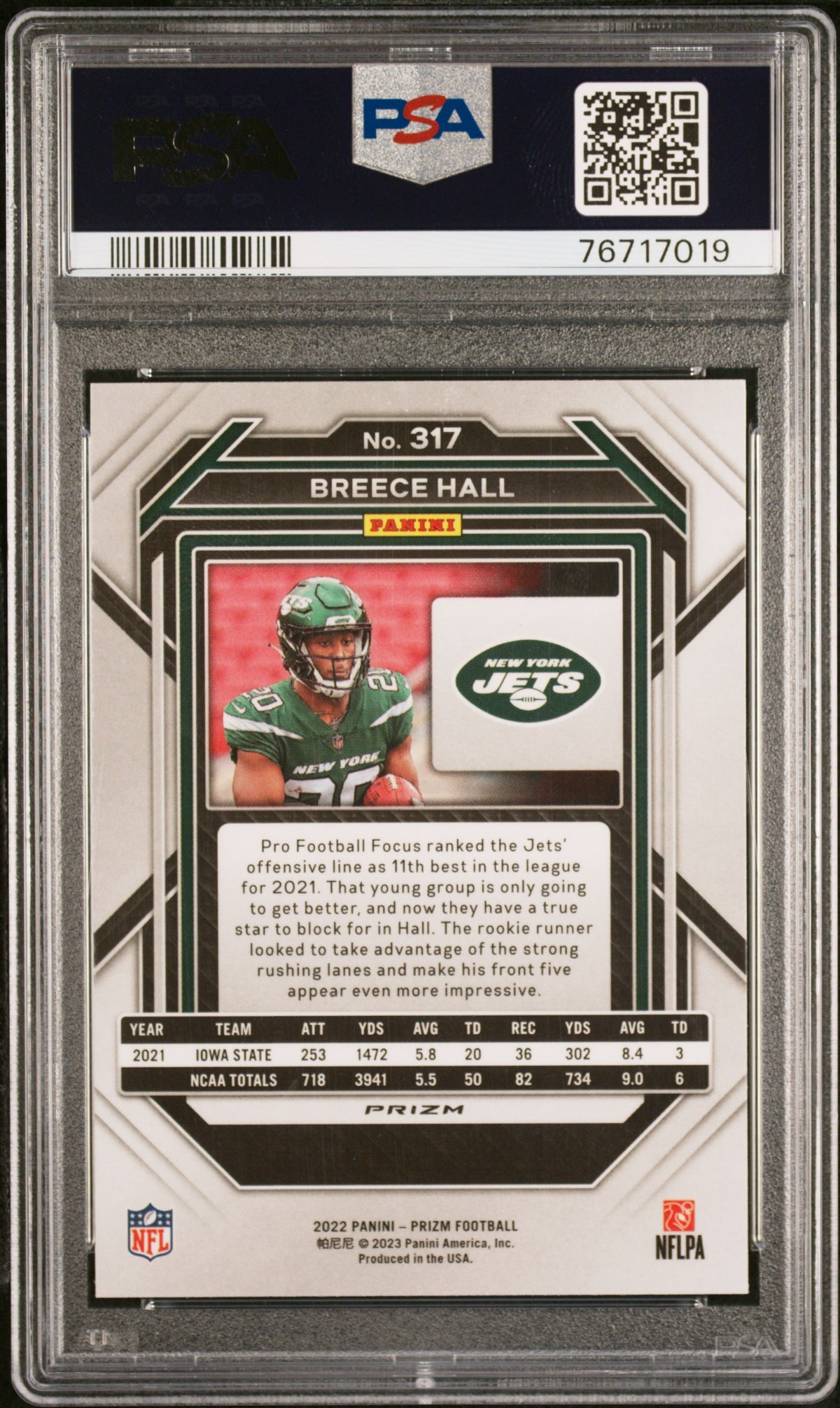 2022 Panini Prizm Prizms Orange Ice Breece Hall #317 PSA 10