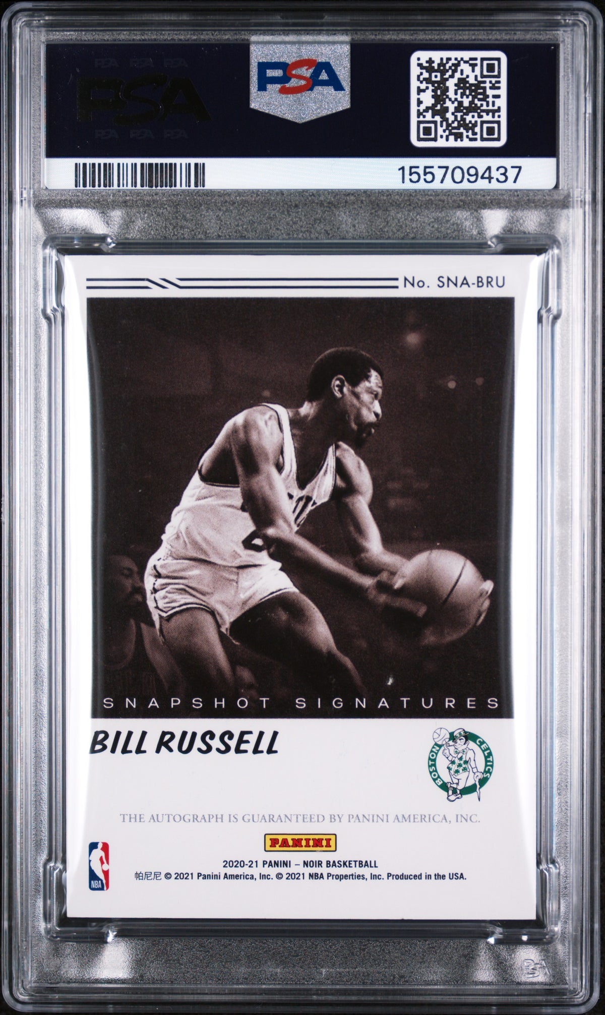2020 Panini Noir Snapshot Signatures Bill Russell #SNABRU /25 PSA 8