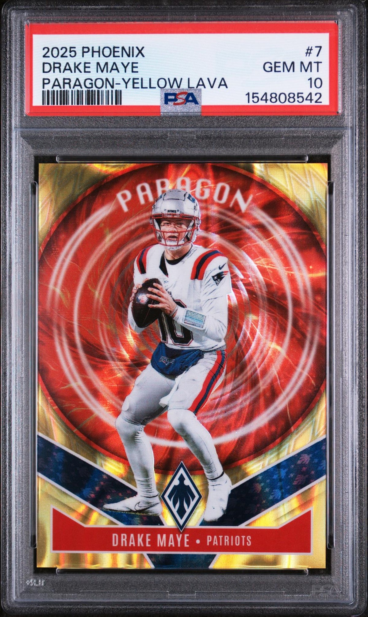 2025 Panini Phoenix Paragon Yellow Lava Drake Maye #7 /99 PSA 10