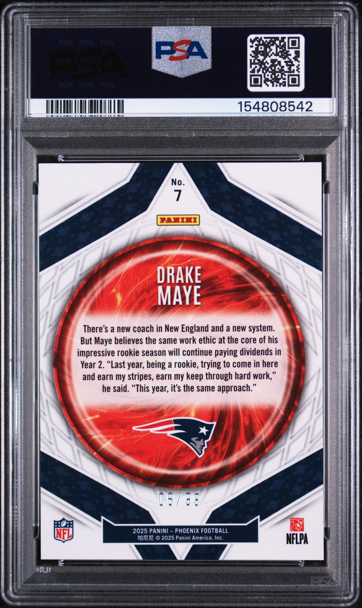 2025 Panini Phoenix Paragon Yellow Lava Drake Maye #7 /99 PSA 10