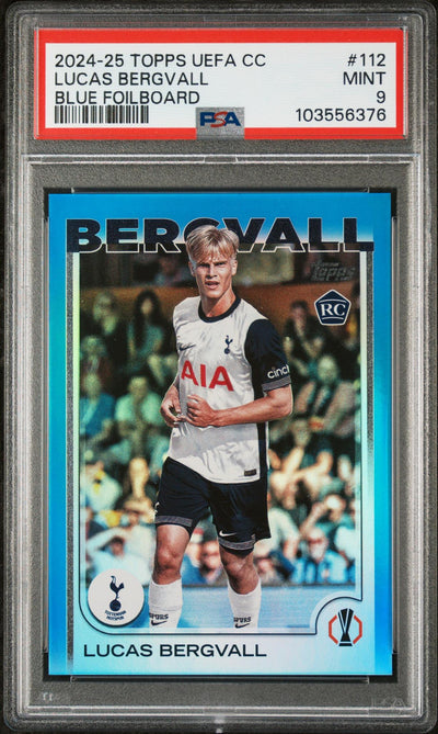 2024 Topps UEFA Club Competitions Blue Foilboard Lucas Bergvall #112 /125 PSA 9