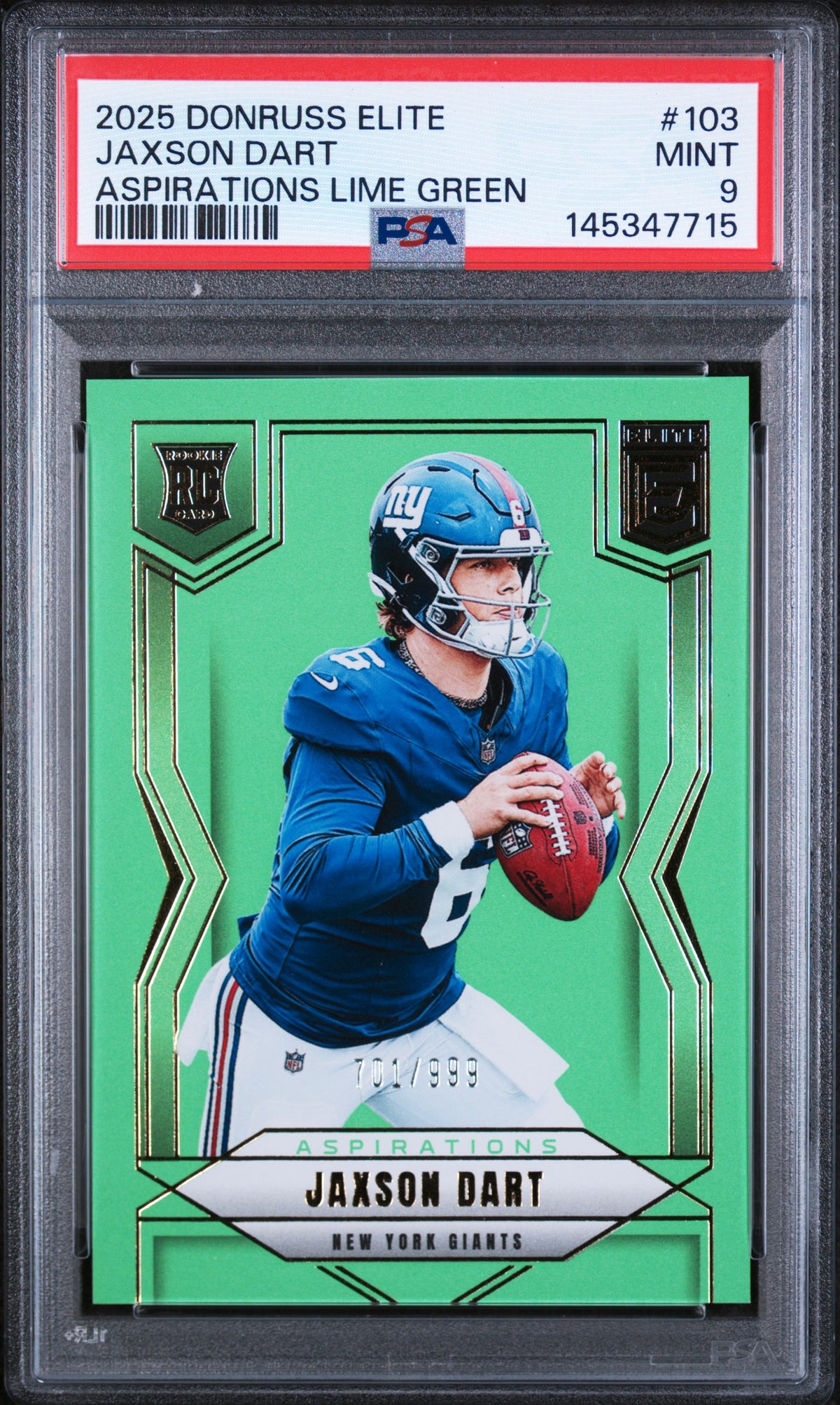 2025 Aspirations Lime Green Jaxson Dart #103 /999 PSA 9