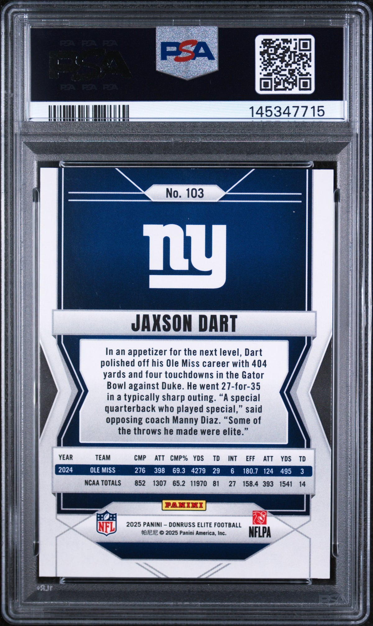2025 Aspirations Lime Green Jaxson Dart #103 /999 PSA 9
