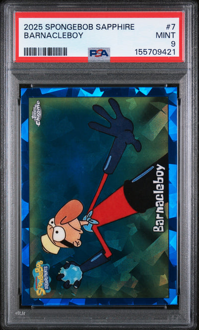 2025 Topps Chrome Spongebob 25th Anniversary Sapphire Edition Barnacleboy #7 PSA 9