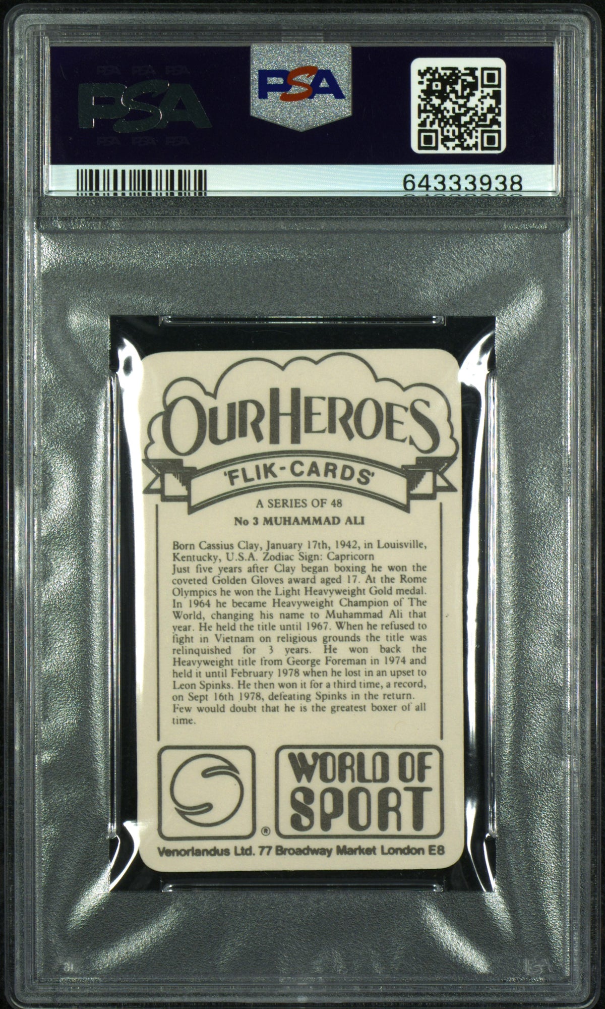 1979 Venorlandus Ltd. Our Heroes World of Sport Muhammad Ali #3 PSA 10