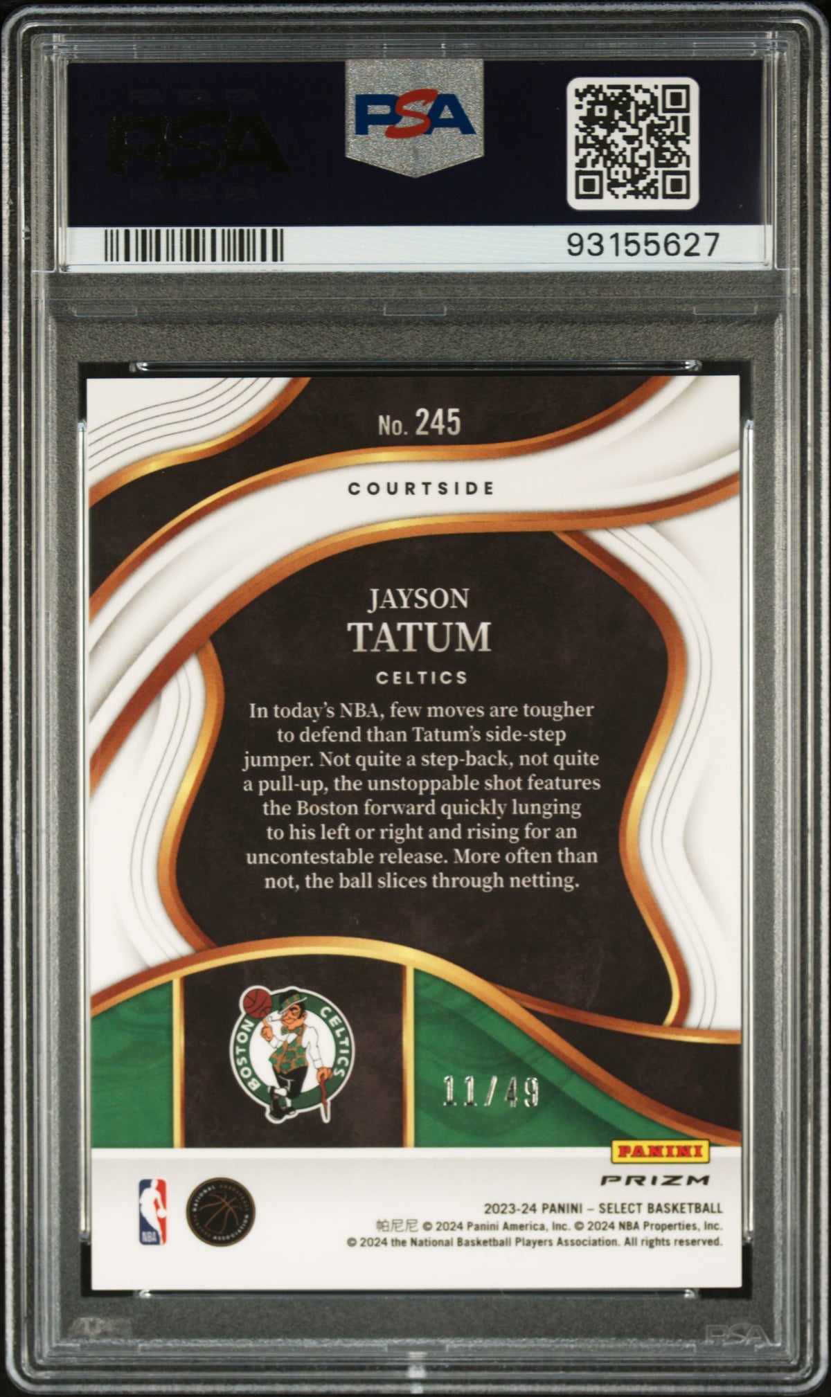 2023 Panini Select Teal White Pink Prizm Jayson Tatum #245 /49 PSA 10