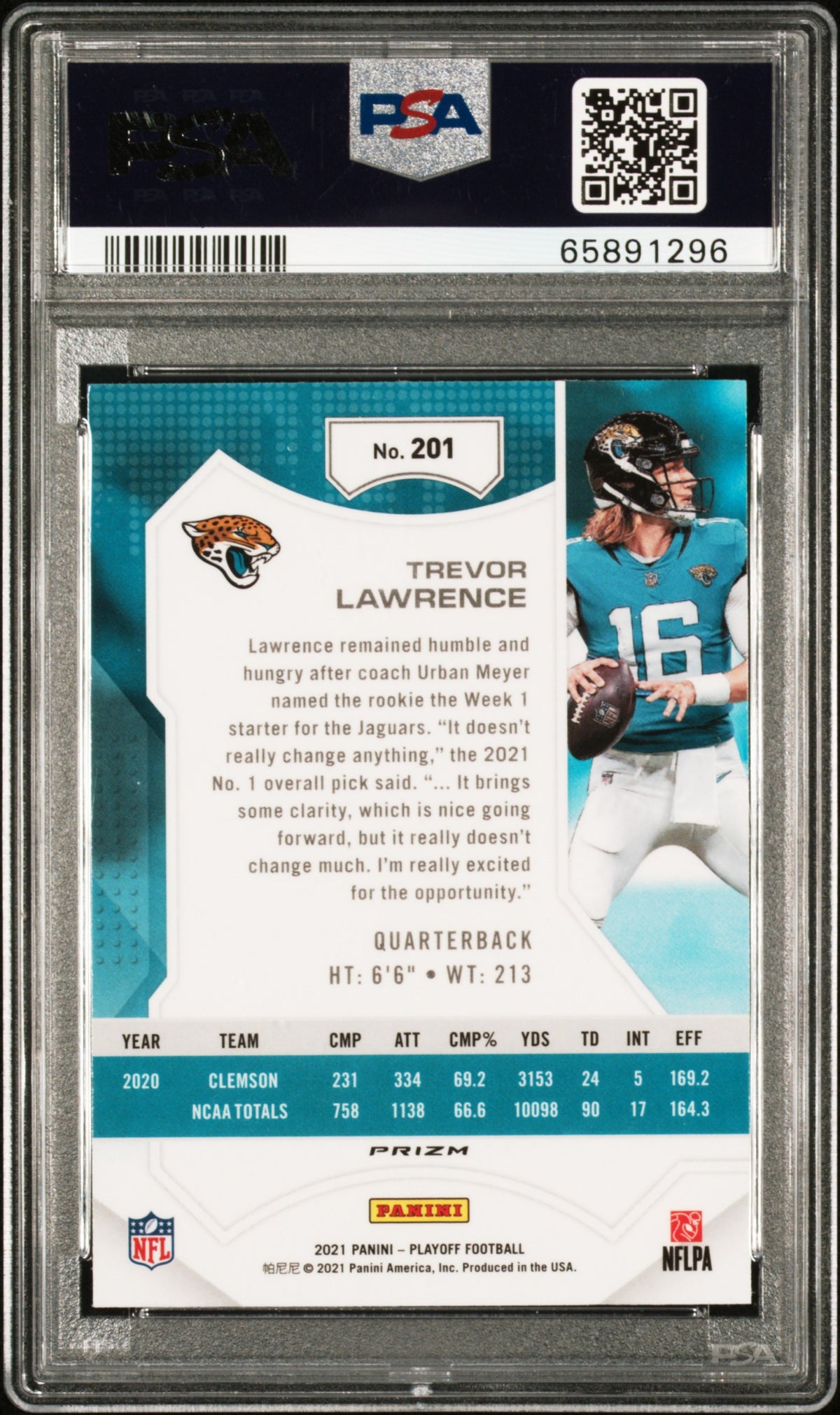 2021 Playoff Plus Silver Trevor Lawrence #201 PSA 10