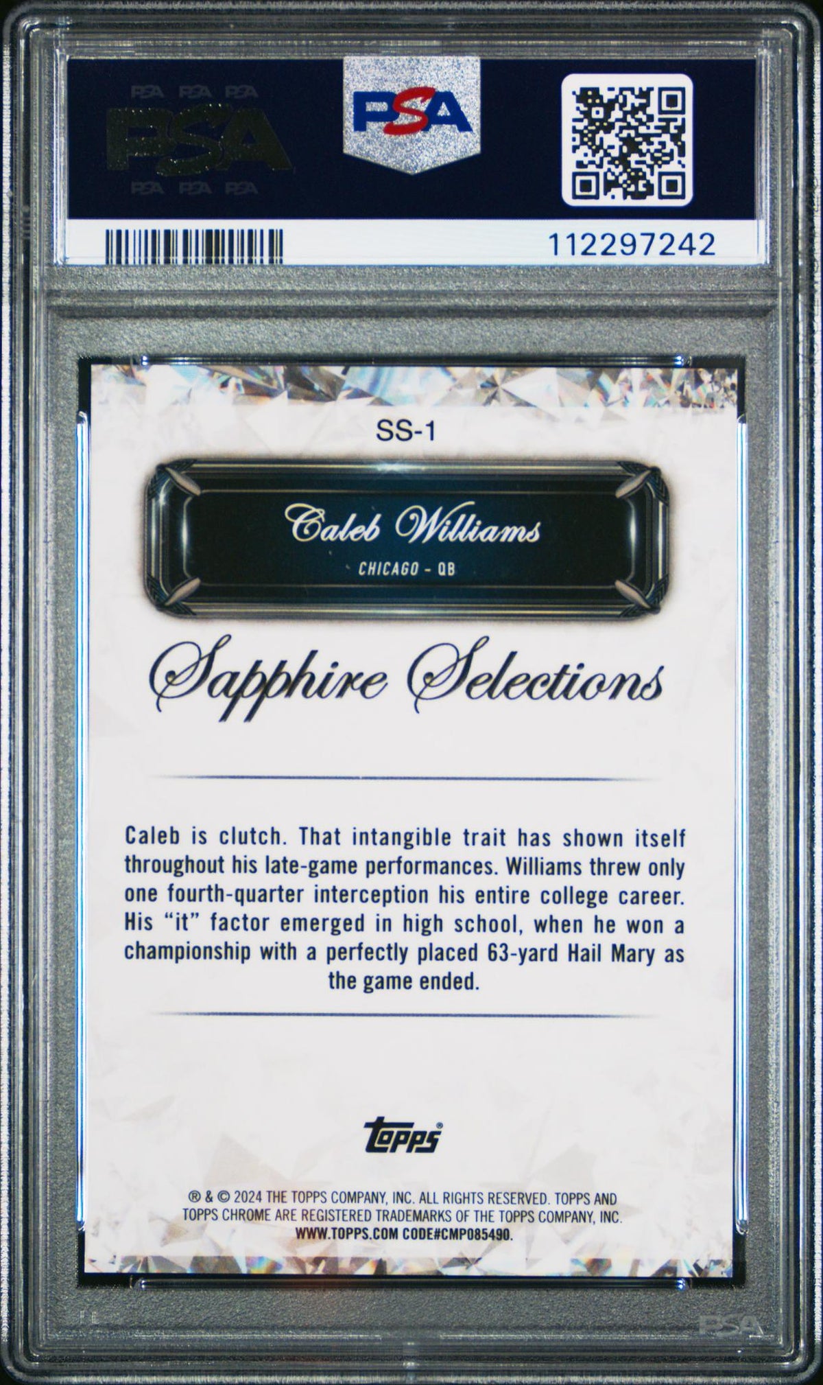 2024 Topps Chrome Sapphire Sapphire Selections Caleb Williams #SS1 PSA 10