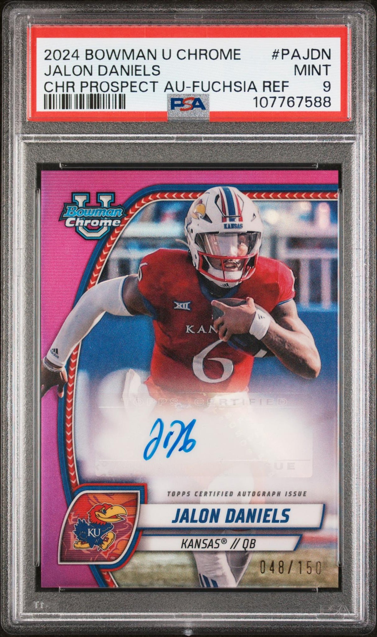 2024 Chrome University Prospect Autographs Fuchsia Refractors Jalon Daniels #PAJDN /150 PSA 9