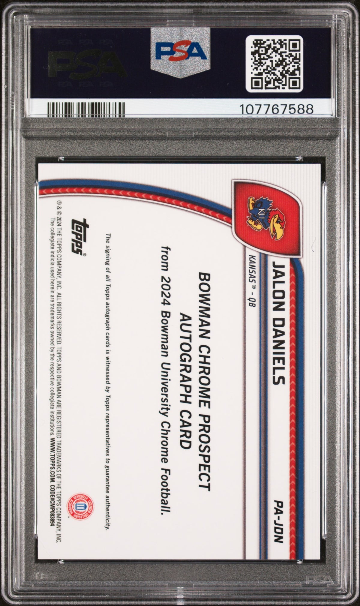 2024 Chrome University Prospect Autographs Fuchsia Refractors Jalon Daniels #PAJDN /150 PSA 9