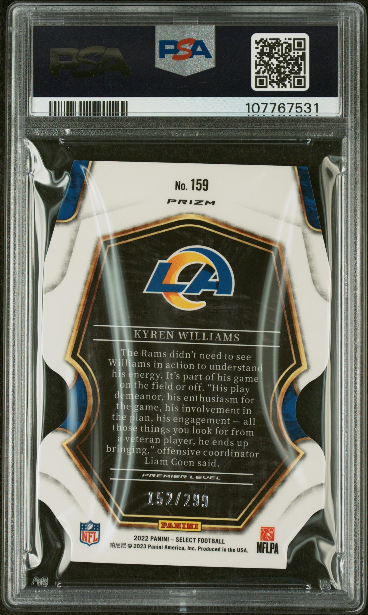 2022 Panini Select Die-Cut Neon Green Prizm Kyren Williams #159 /299 PSA 9