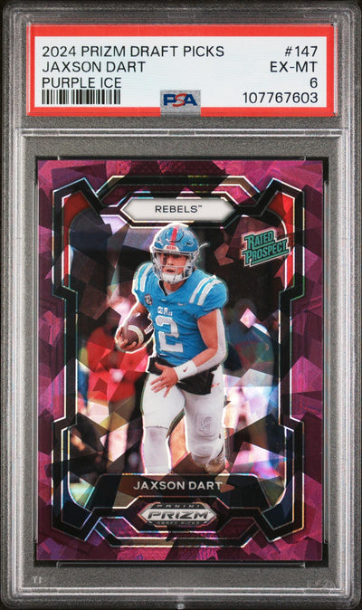 2024 Prizm Draft Picks Jaxson Dart #147 Purple Ice /149 PSA 6