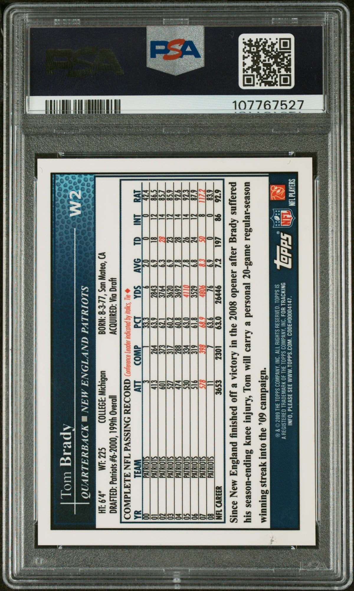 2009 Topps Wal-Mart Exclusive Factory Set Gold Refractor Tom Brady #W2 PSA 9