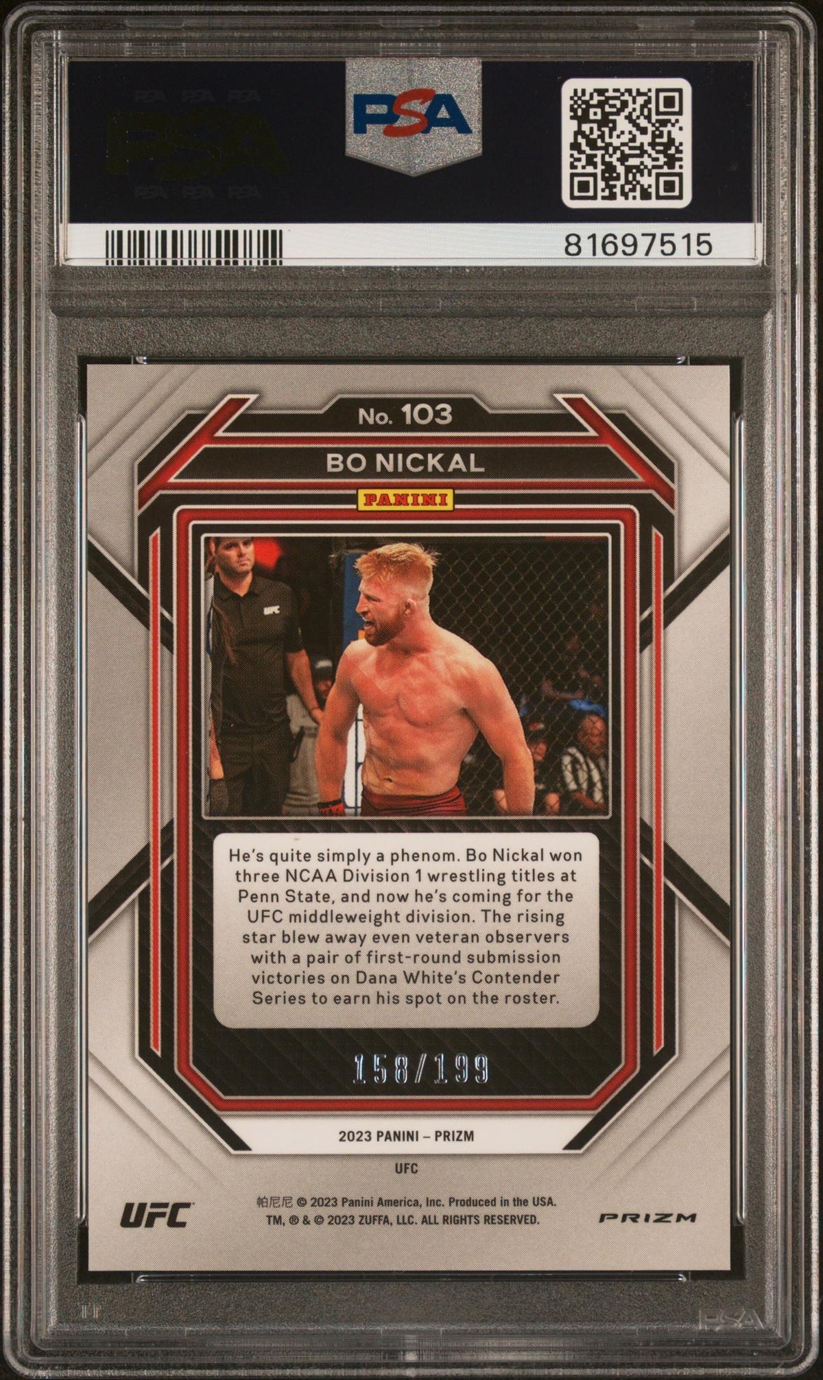 2023 Panini Prizm UFC Red Bo Nickal #103 /199 PSA 10