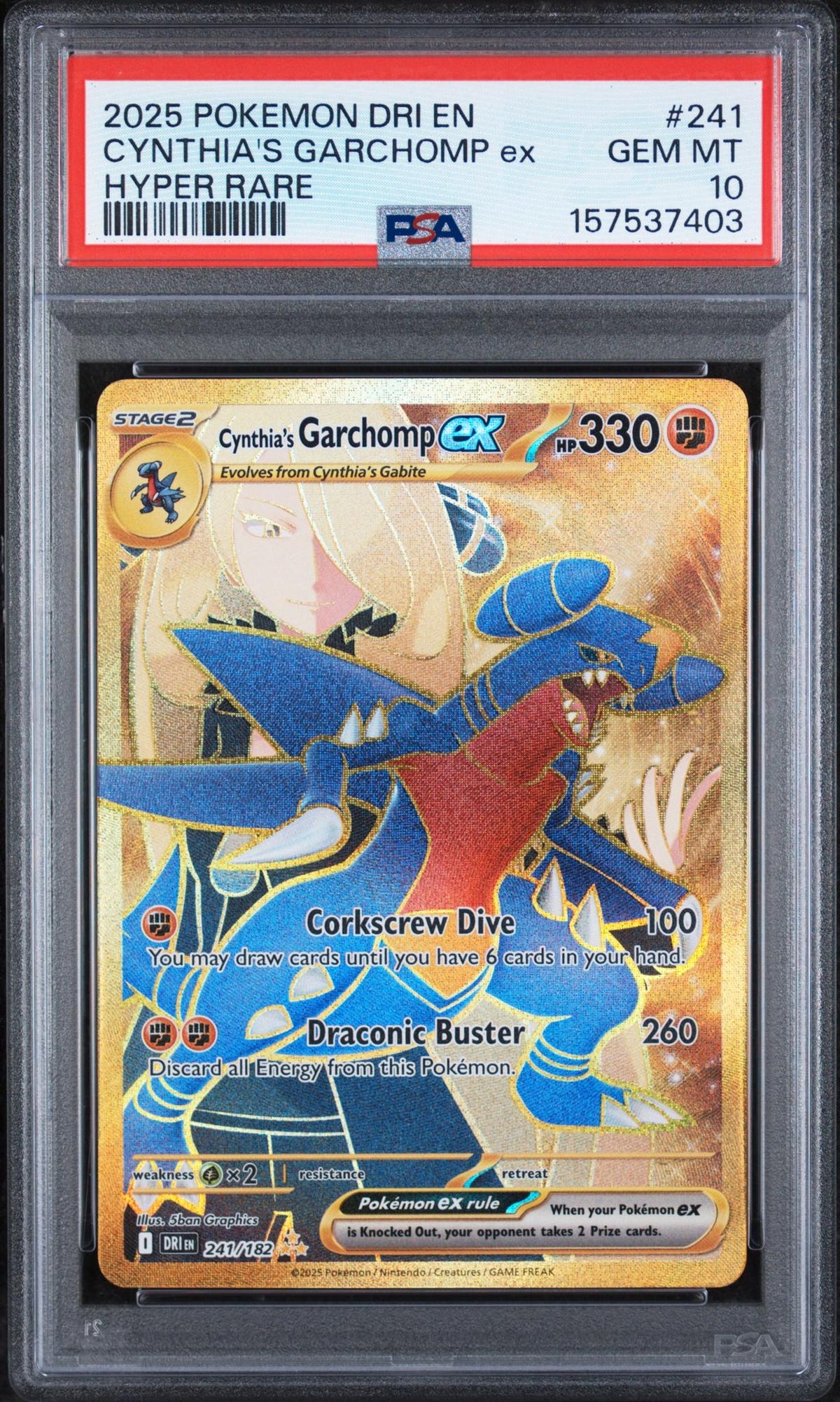 2025 Pokemon Scarlet and Violet Destined Rivals Hyper Rare Cynthia's Garchomp Ex #241 PSA 10