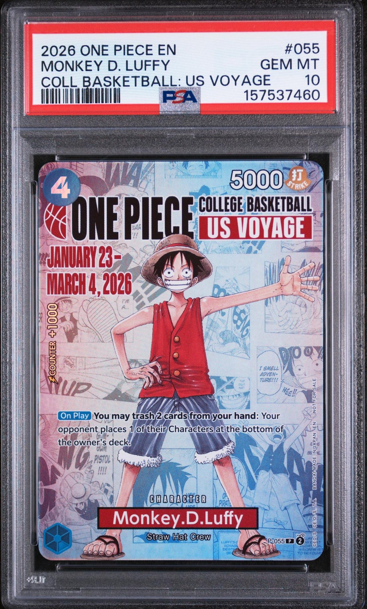 2026 One Piece Monkey D. Luffy #055 COLL BASKETBALL: US VOYAGE PSA 10