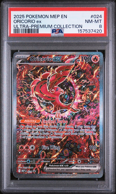 2025 Pokemon Mega Evolution Mega Charizard X Ex Black Star Promo Ultra Premium Collection Oricorio Ex #024 PSA 8