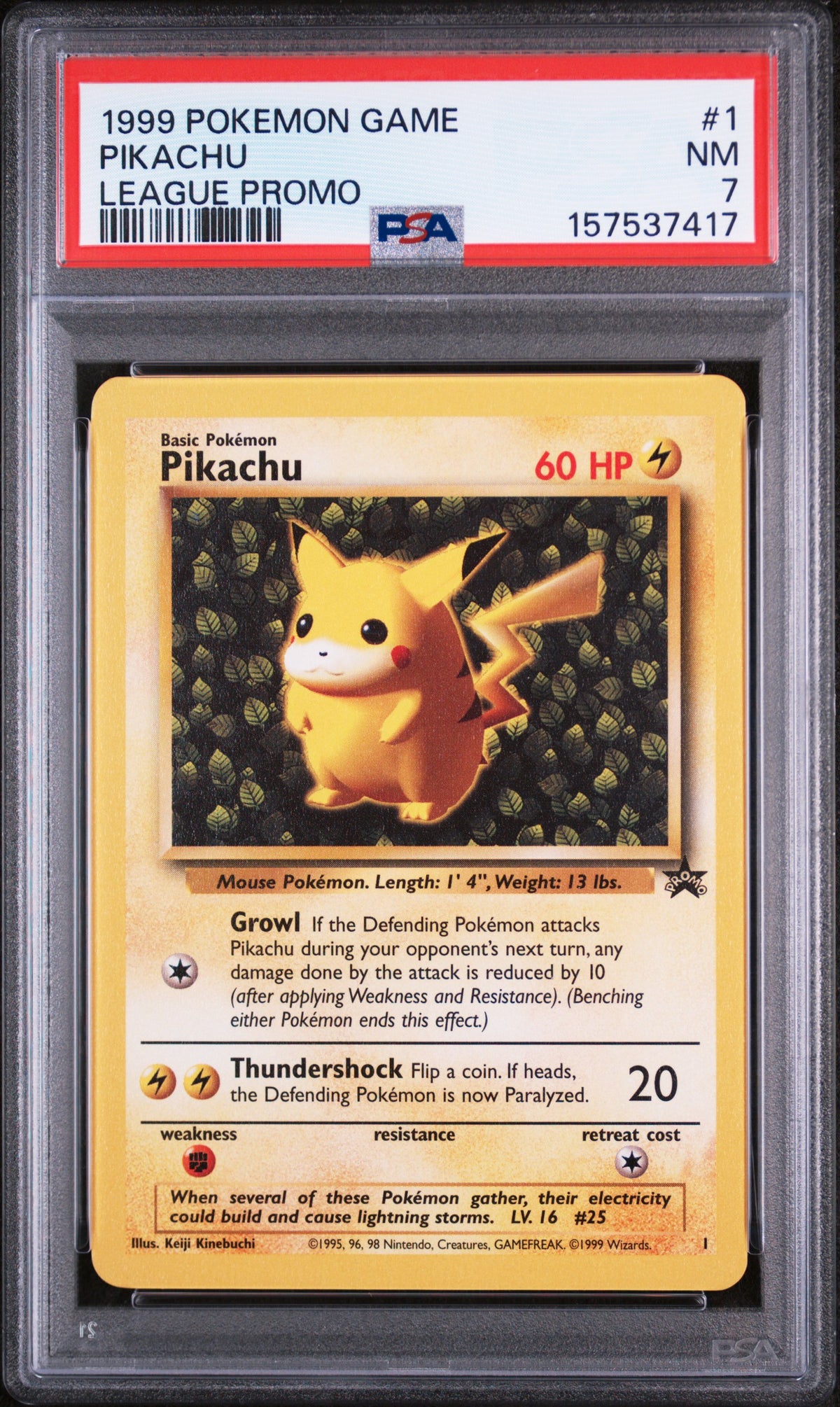 1999 Pokemon Wizards of the Coast Black Star Promos Pokemon League Pikachu #1 PSA 7