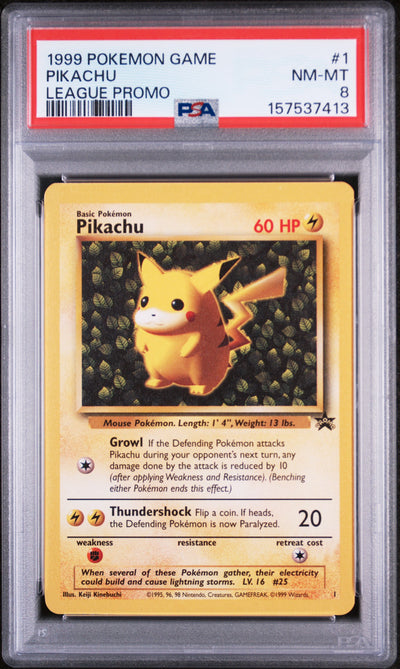 1999 Pokemon Wizards of the Coast Black Star Promos Pokemon League Pikachu #1 PSA 8