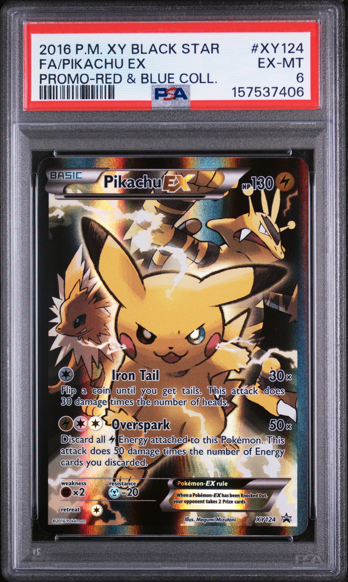 2016 Pokemon XY Black Star Promo Red and Blue Collection Pikachu Ex #XY124 PSA 6