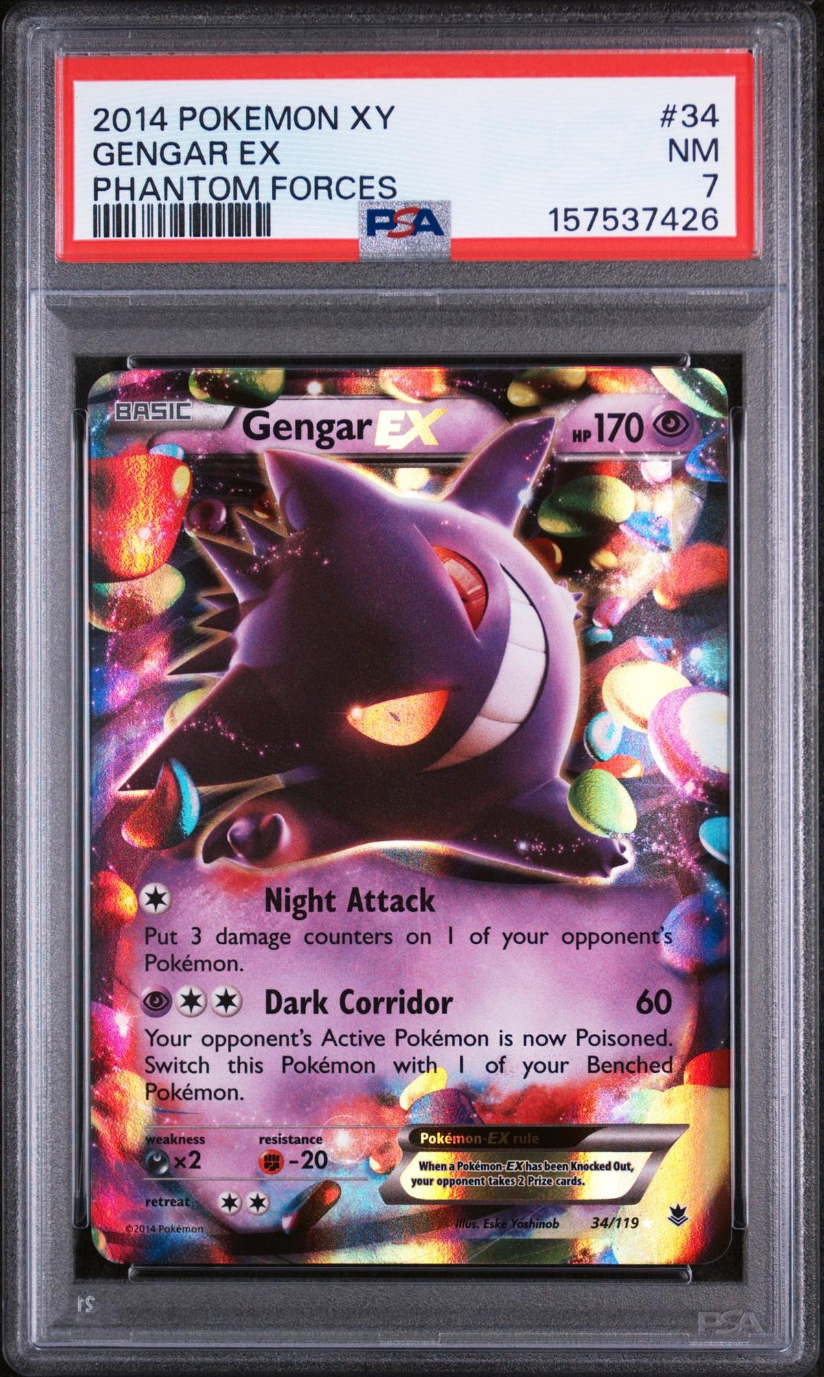 2014 Pokemon XY Phantom Forces Gengar Ex #34 PSA 7