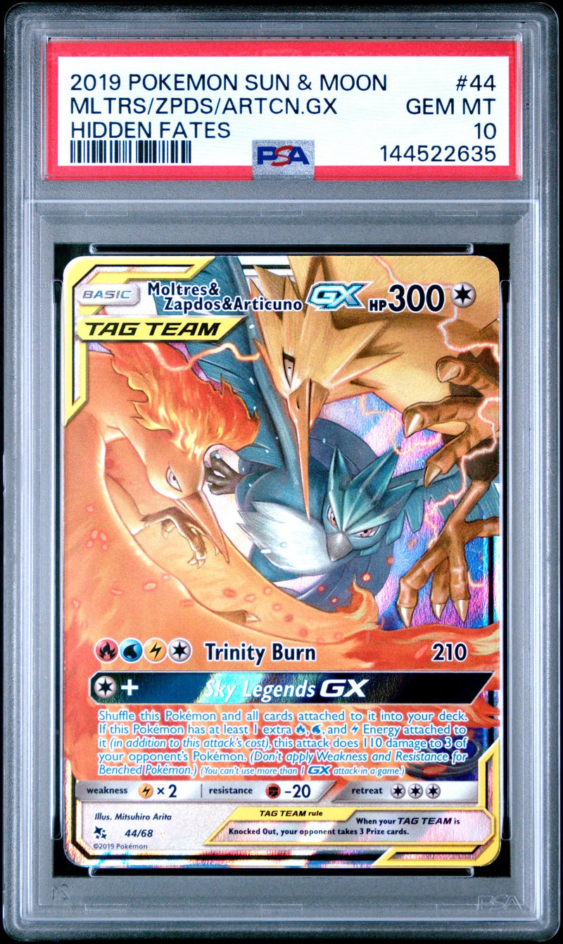 2019 Pokemon Sun and Moon Hidden Fates Articuno/Moltres/Zapdos Gx #44 PSA 10