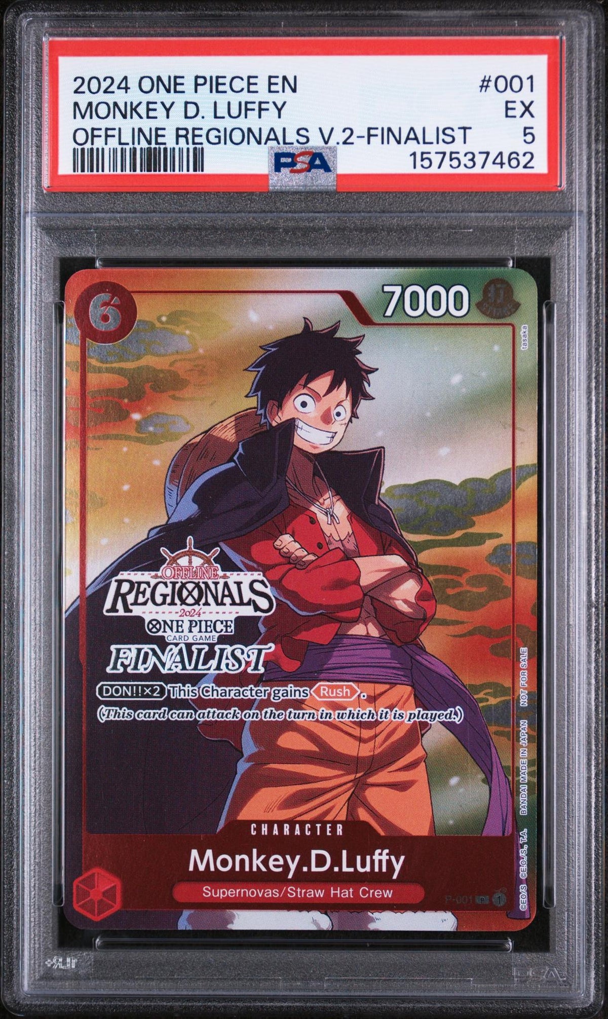2024 One Piece Offline Regionals Pack Volume 2 Finalist Monkey D. Luffy #P-001 PSA 5