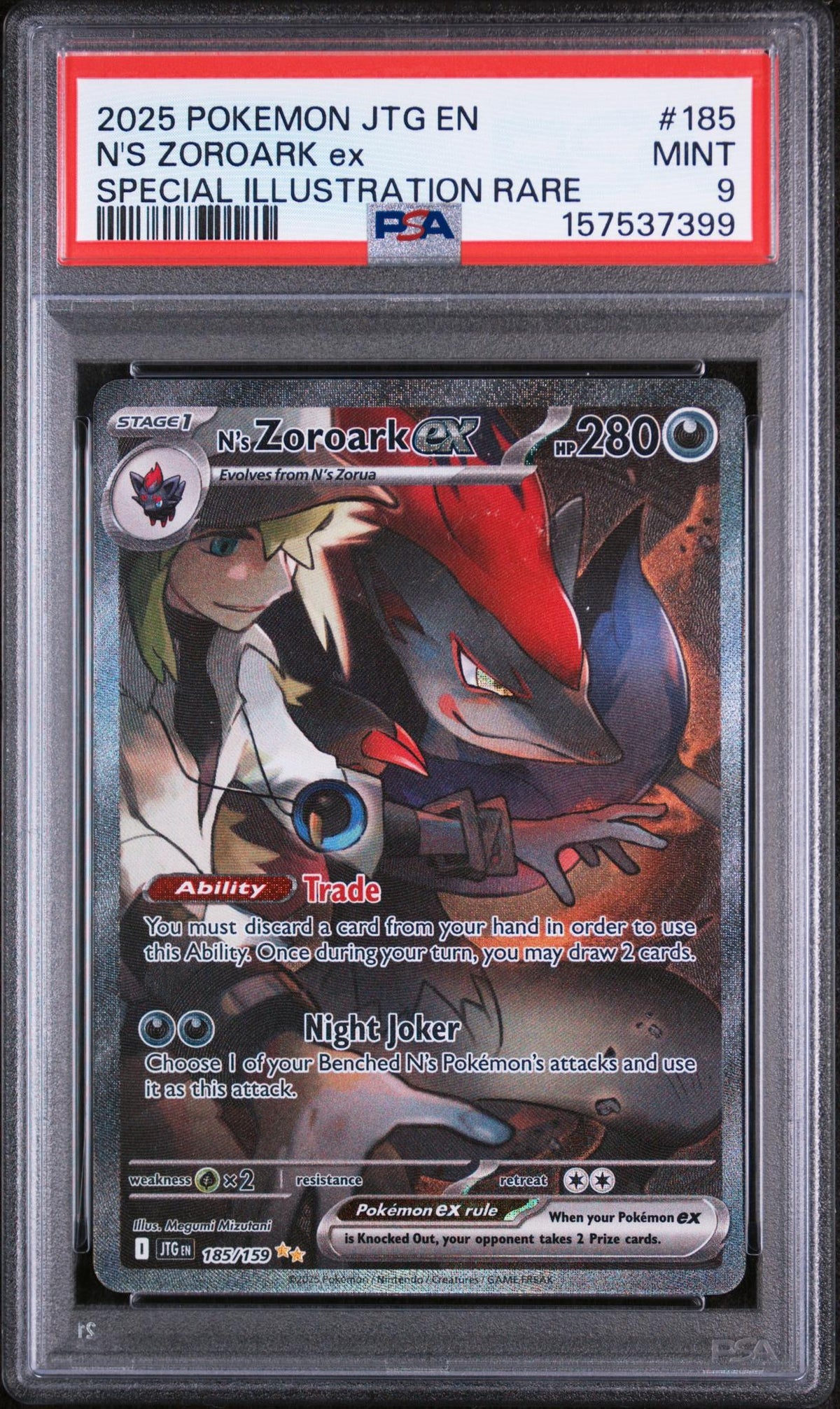 2025 Pokemon Scarlet and Violet Journey Together Special Illustration Rare N's Zoroark Ex #185 PSA 9