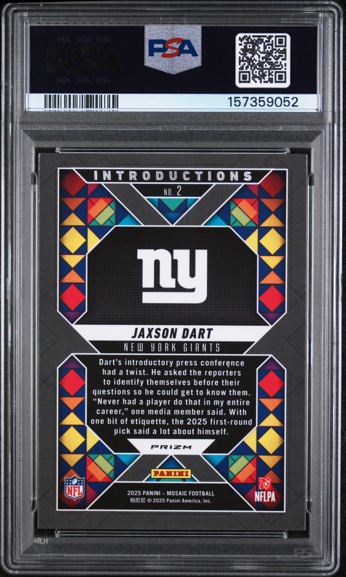 2025 Panini Mosaic Mosaic Jaxson Dart #2 PSA 9