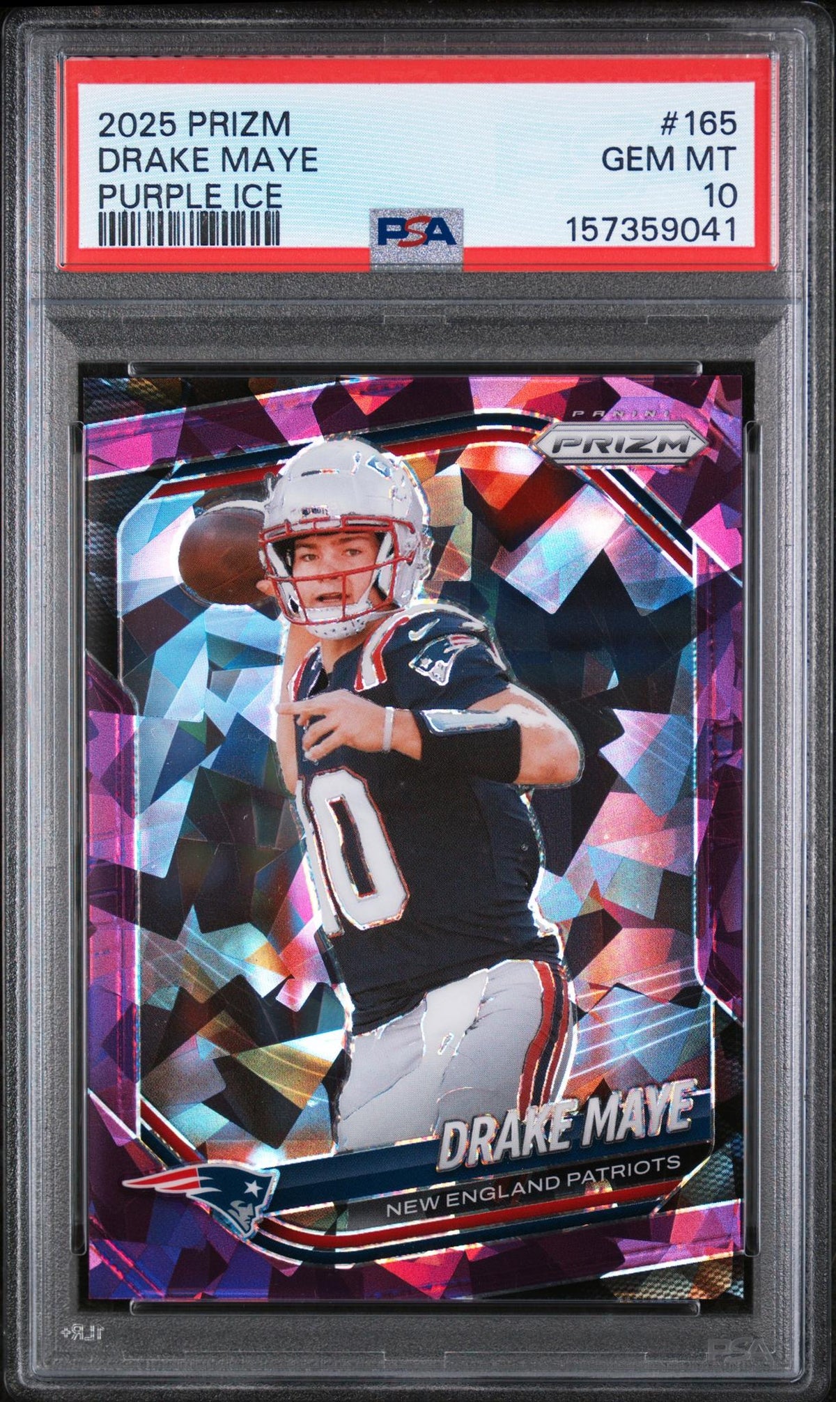 2025 Panini Prizm Prizms Purple Ice Drake Maye #165 /225 PSA 10