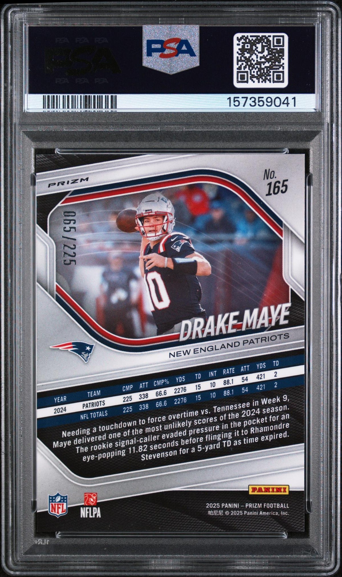 2025 Panini Prizm Prizms Purple Ice Drake Maye #165 /225 PSA 10