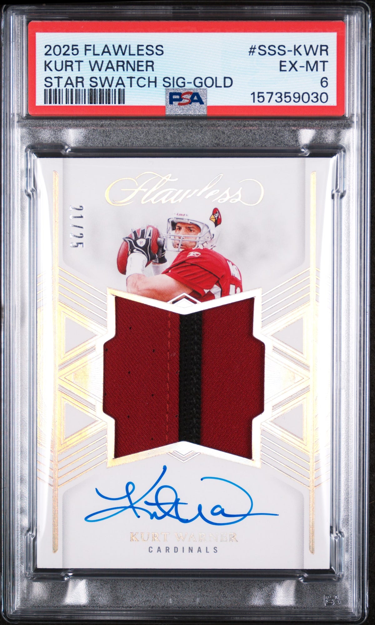 2025 Panini Flawless Star Swatch Signatures Kurt Warner #SSS-KWR /25 PSA 6