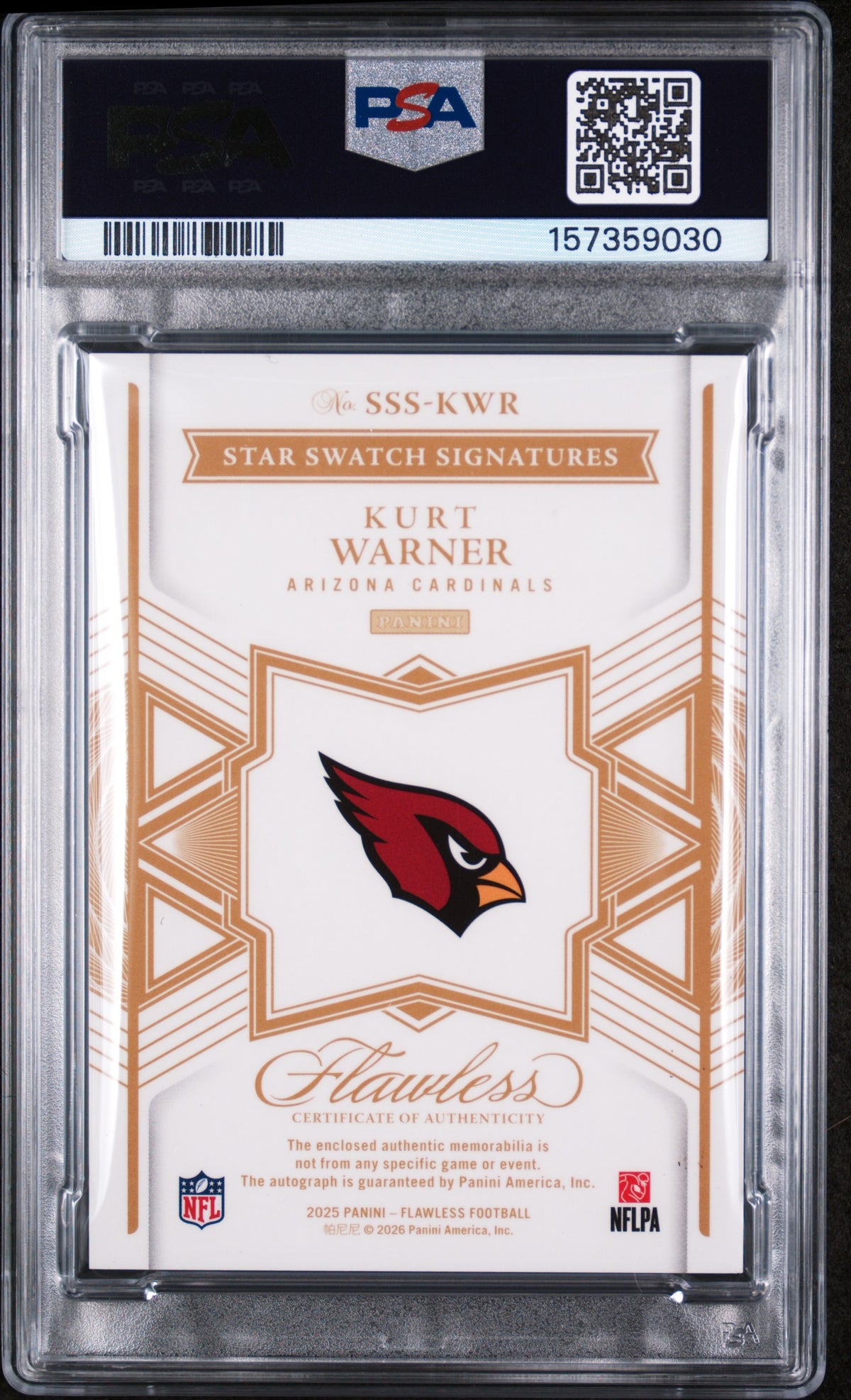 2025 Panini Flawless Star Swatch Signatures Kurt Warner #SSS-KWR /25 PSA 6