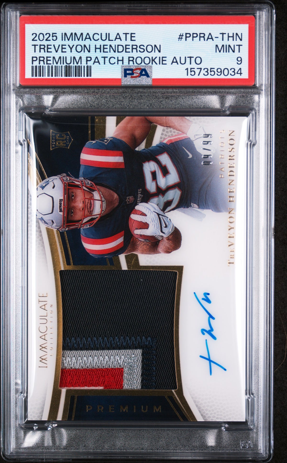 2025 Panini Immaculate Collection Premium Patch Rookie Autographs Treveyon Henderson #PPRA-THN /99 PSA 9