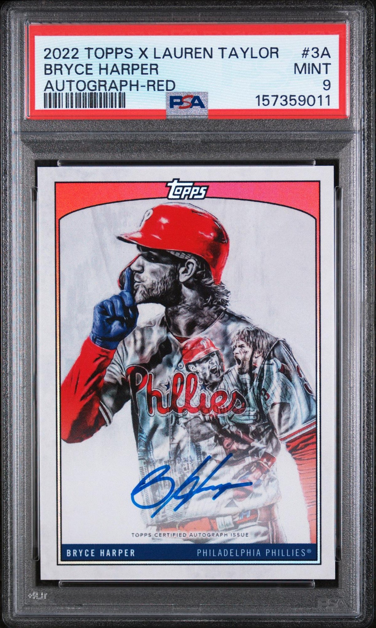 2022 Topps X Lauren Taylor Autographs Autograph-Red Bryce Harper #3A /10 PSA 9