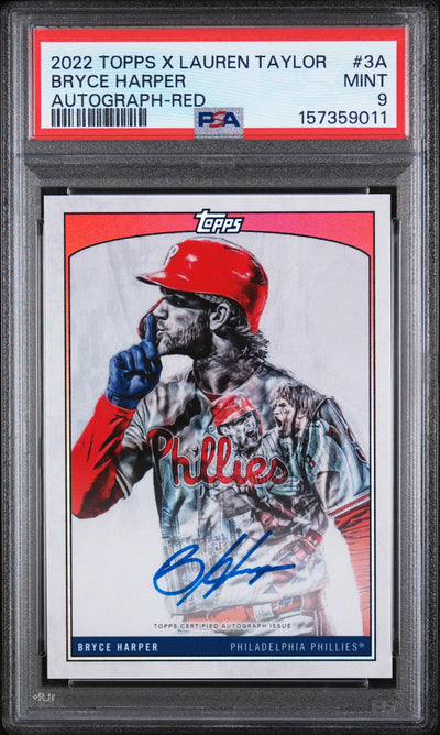 2022 Topps X Lauren Taylor Bryce Harper #3A Autograph-Red /10 PSA 9