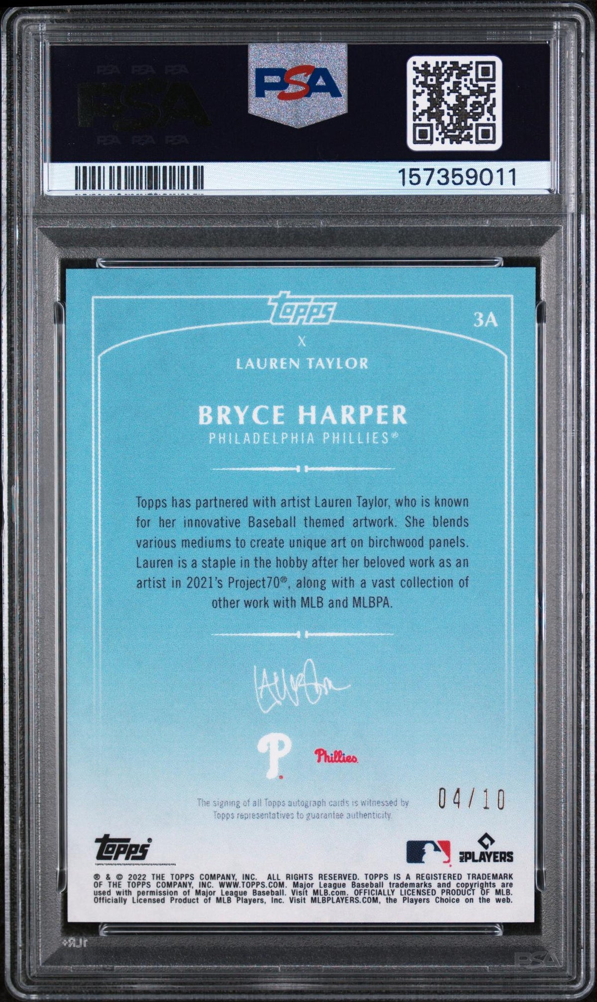 2022 Topps X Lauren Taylor Autographs Autograph-Red Bryce Harper #3A /10 PSA 9