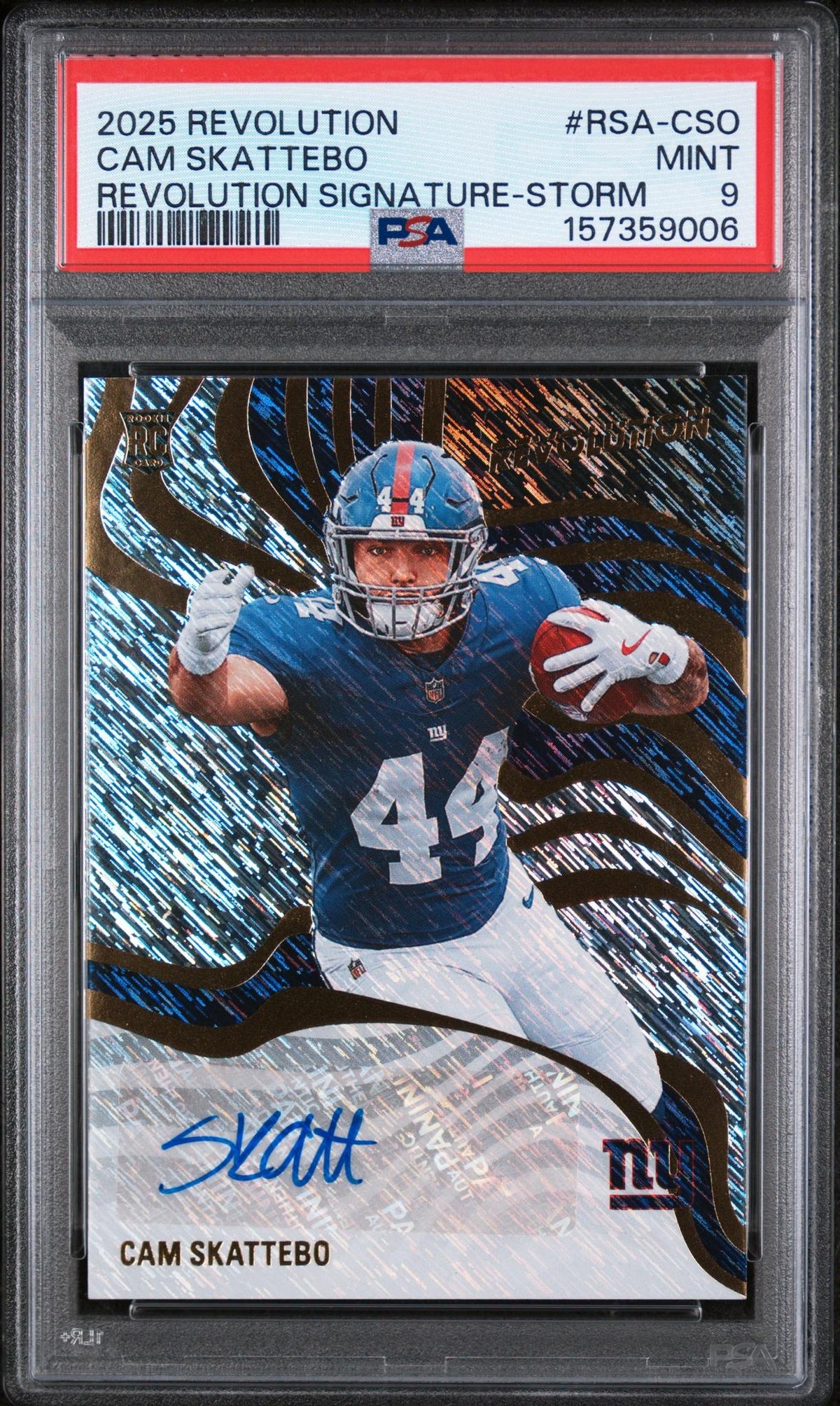 2025 Panini Revolution Revolution Signatures Storm Cam Skattebo #RSA-CSO PSA 9