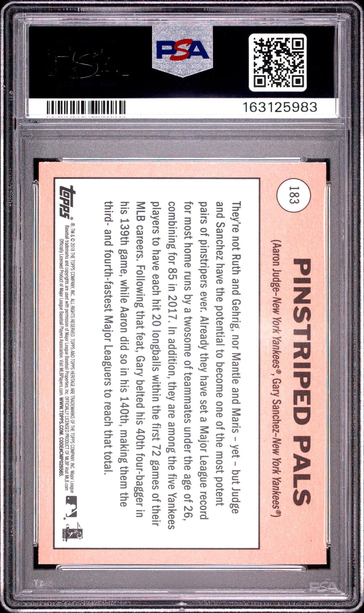 2018 Topps Heritage Aaron Judge/Gary Sanchez #183 PSA 10