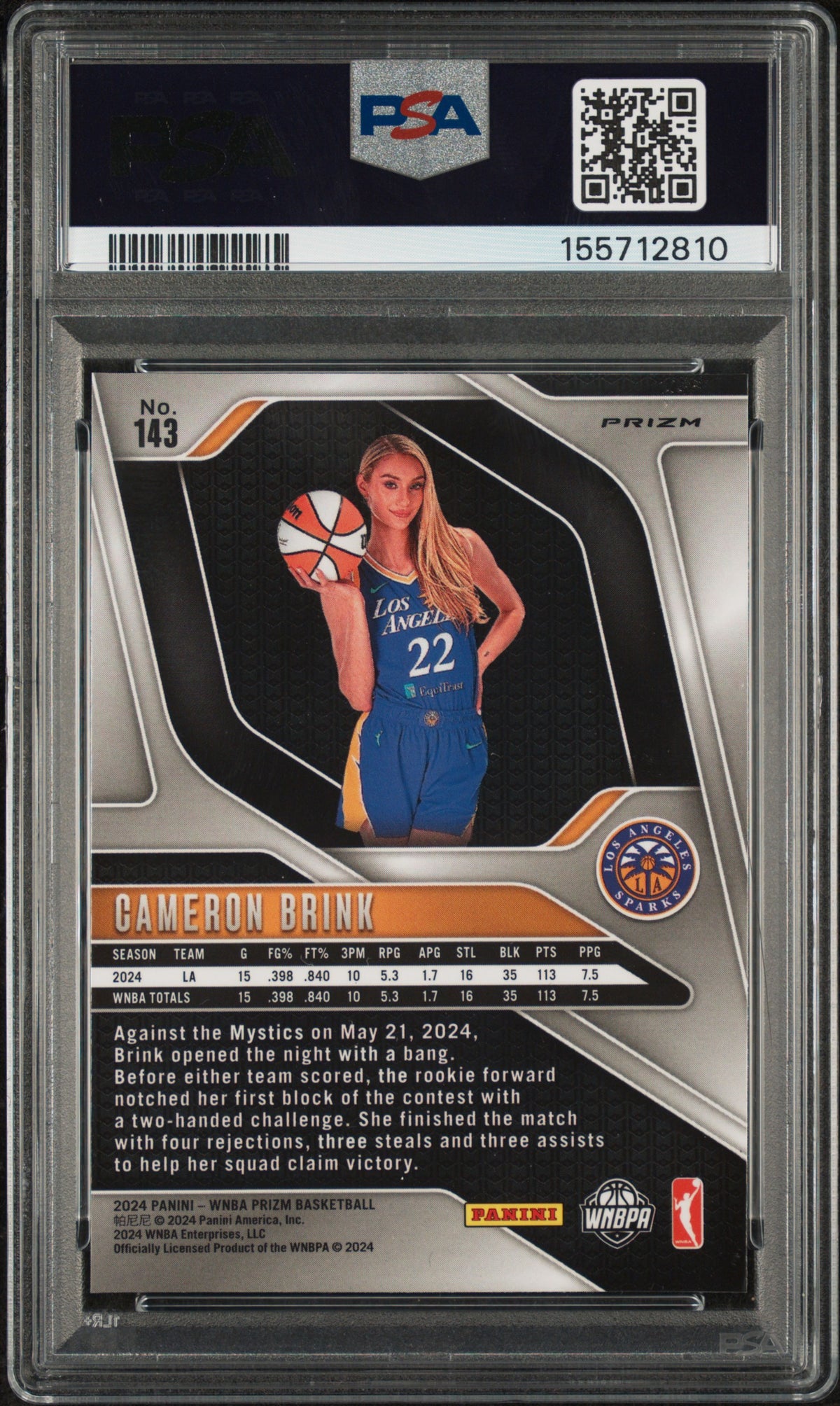 2024 Panini Prizm WNBA Blue Velocity Cameron Brink #143 PSA 7